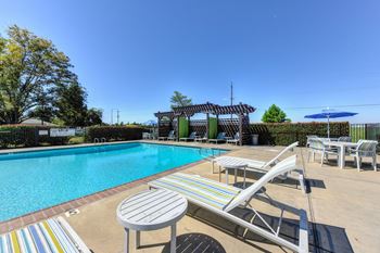 Outdoor swimming pool lounge area